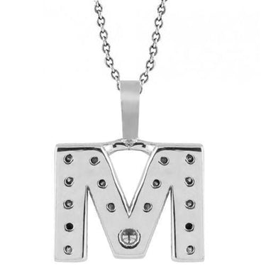 White 14K White Solid Gold Womens Initial Letter M Diamond Pendant 0.50 Ctw